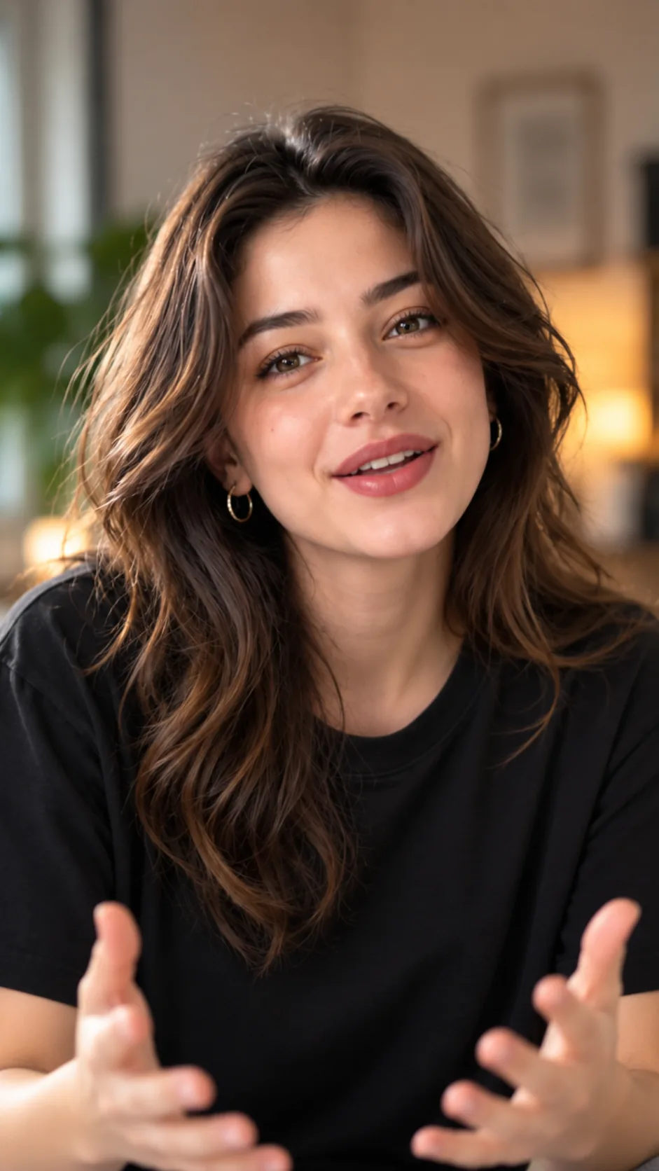 A presenter framed for a vertical talking-head video